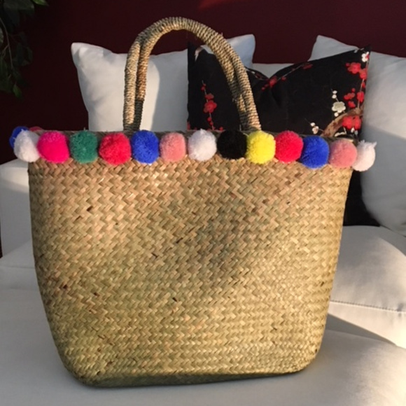 Handbags - Ladies Straw Pom Tote